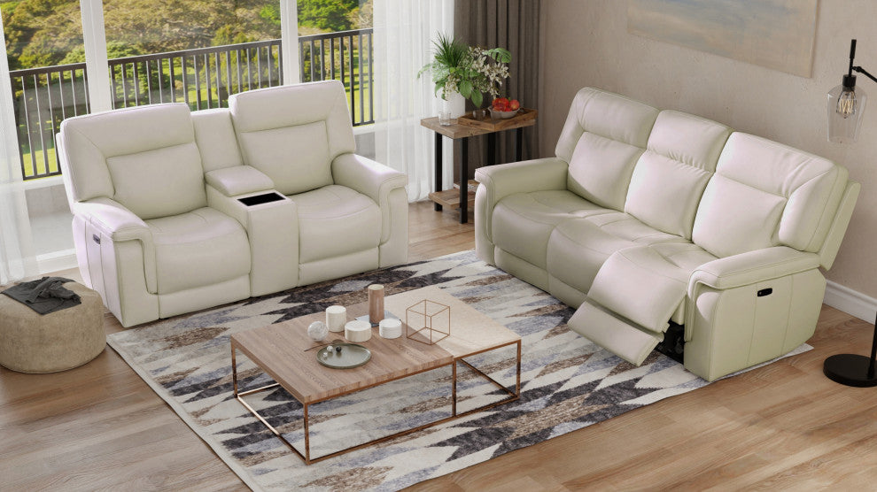 Austin Dual Power Zero Gravity Leather Sofa, Dove