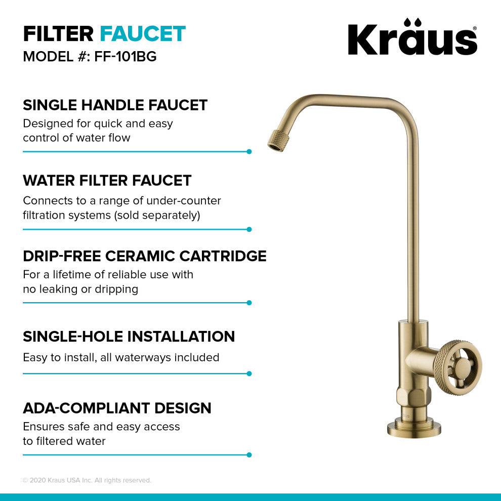 Urbix Drinking Water Dispenser Beverage Kitchen Faucet, Brushed Gold