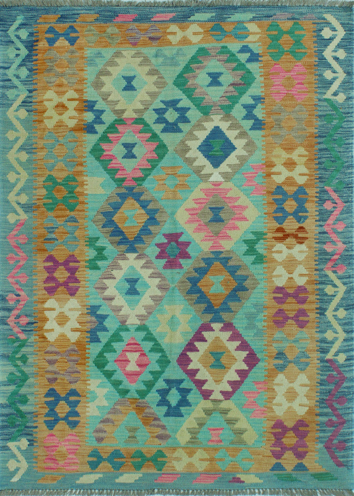 Sun Faded Kilim Behnam Light Blue/Gold Rug, 4'2x6'0