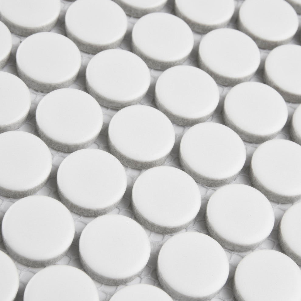 Metro Penny Round Porcelain Mosaic Floor and Wall Tile, Matte White