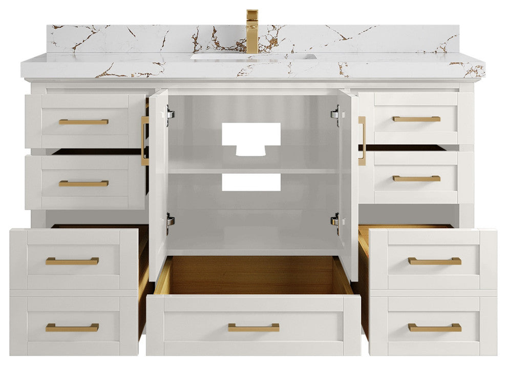 Boston 60" Single Bathroom Vanity in Alabaster 2" Viola Brown