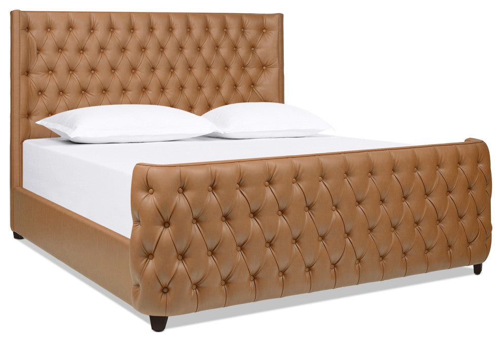 Brooklyn Tufted Sheltered Wingback Panel Bed, Caramel Tan Brown, King
