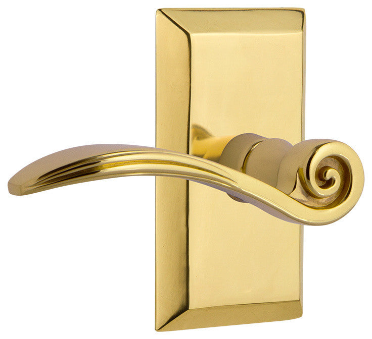Studio Plate With Swan Lever, Polished Brass, Privacy, Right-Handed