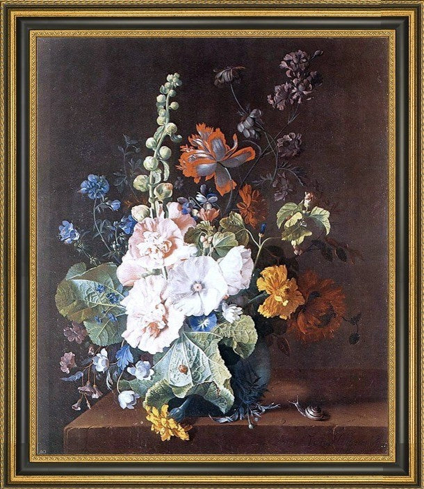 Jan Van Huysum Hollyhocks and Other Flowers in a VaseCanvas Print, 16"x20"