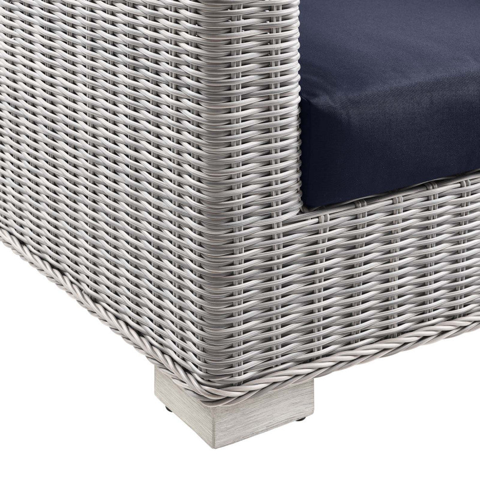 Outdoor Patio Wicker Rattan 9-Piece Sectional Sofa Furniture Set Gray Navy