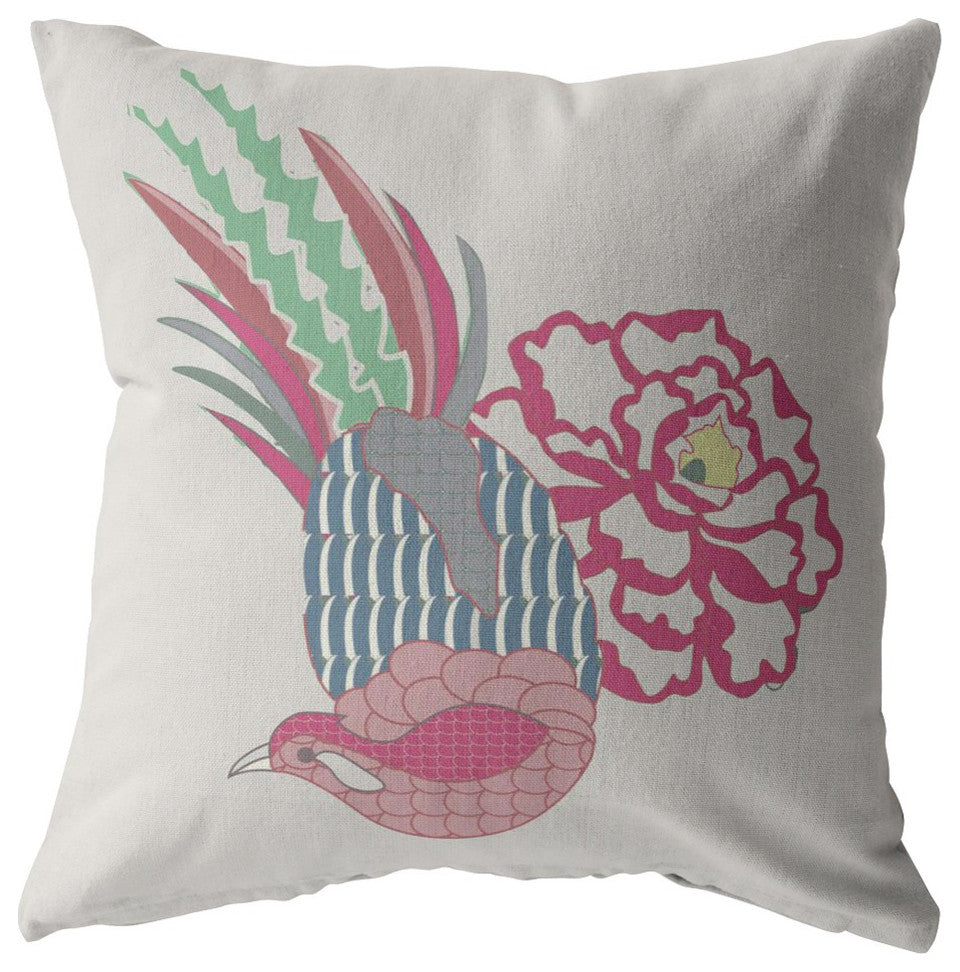 16 Pink White Peacock Suede Throw Pillow