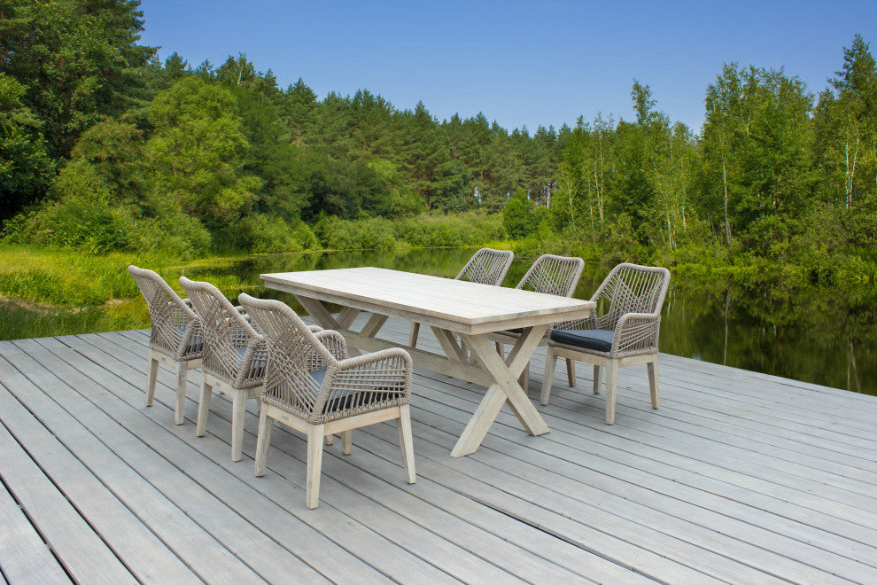 Santino Wood, Aluminum, and Rope Dining Chair With Cushion, Set of 2