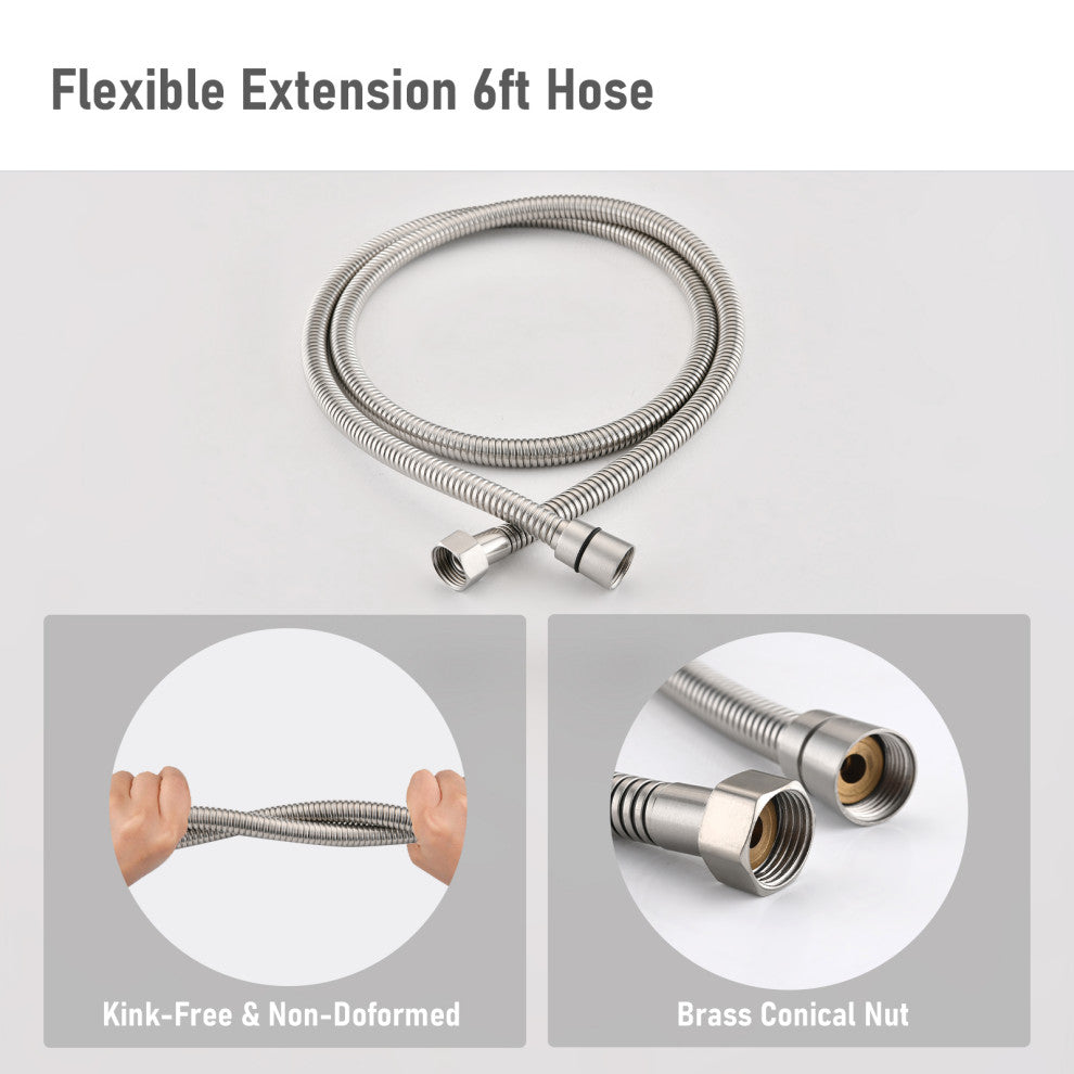 Full Metal Round Hand Shower, High Pressure 8'' Stainless Steel Rain Shower Set, Brushed Nickel