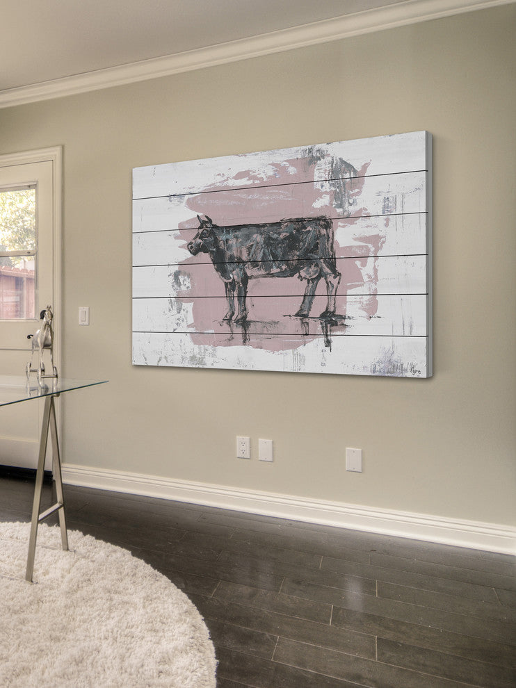 "Tranquil Cow" Painting Print on White Wood, 60"x40"