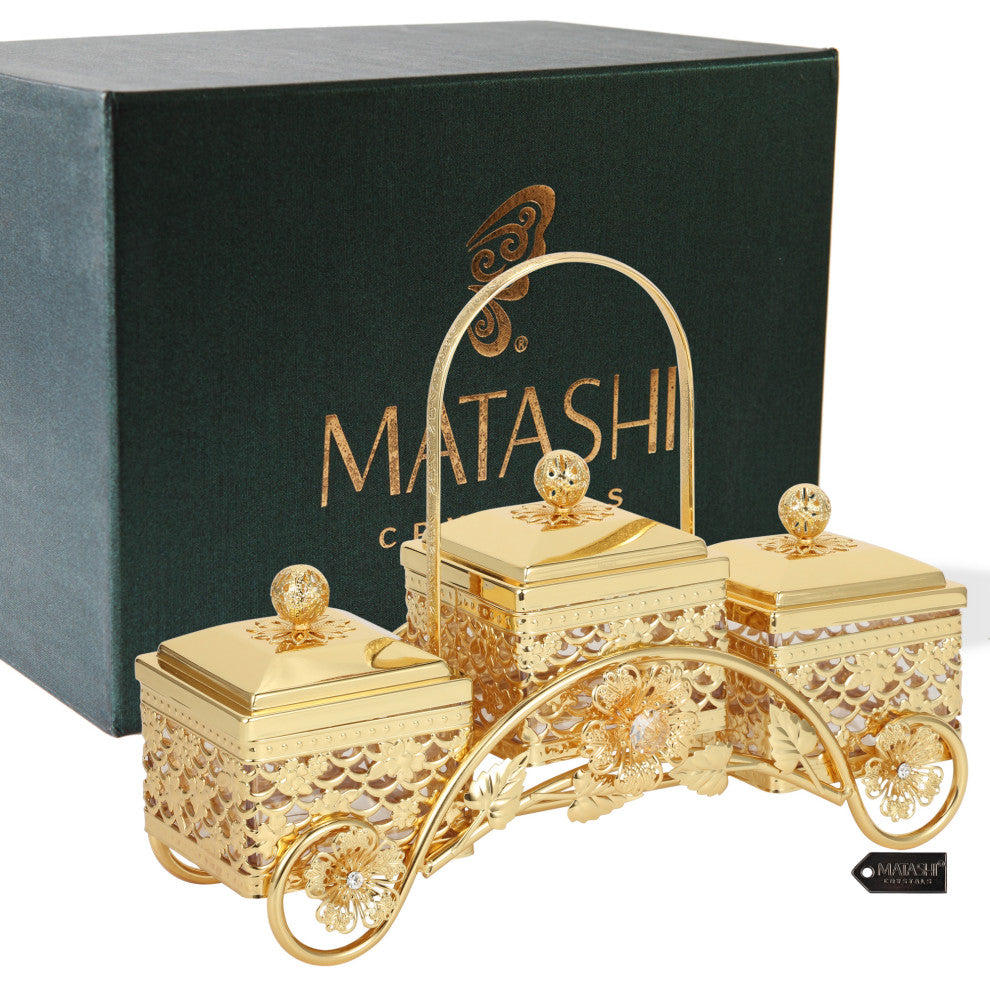 Matashi Gold Color Triple Square Sweet Dip Bowl With Covers Gift for Mom Wife