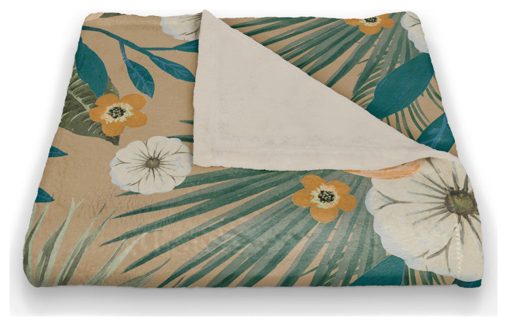 Beige Tropical Floral 50x60 Coral Fleece Blanket