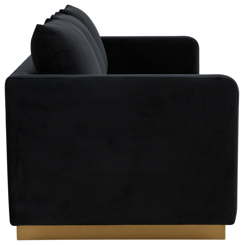 Leisuremod Nervo Modern Mid-Century Upholstered Velvet Sofa With Gold Frame
