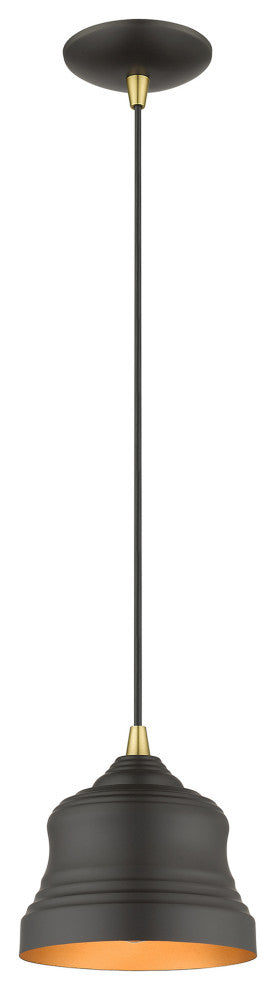 Endicott 1-Light Bronze Mini Bell Pendant, Gold Inside