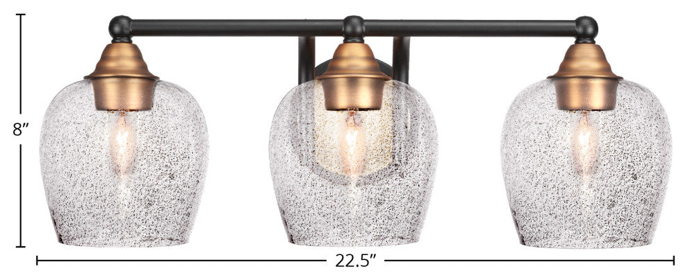 Paramount 3-Light Bath Bar, Matte Black & Brass, 6" Smoke Bubble Glass