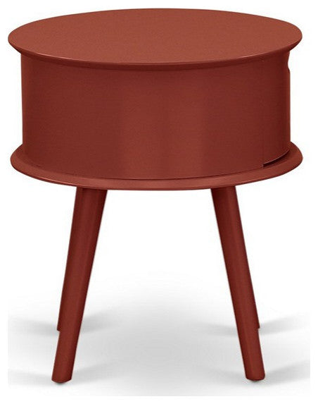 Gordon Round Night Stand End Table With Drawer, Burgundy Finish