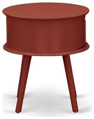 Gordon Round Night Stand End Table With Drawer, Burgundy Finish