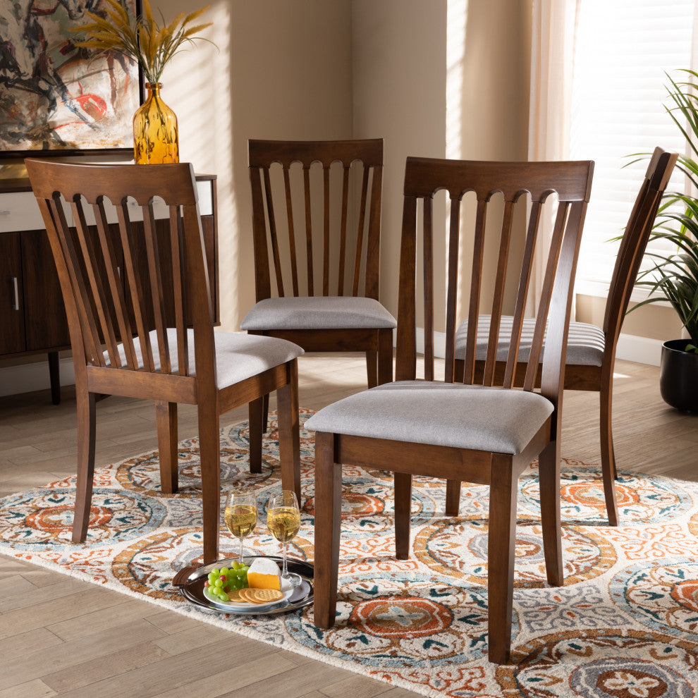 Bosvenna and Gray Upholstered Walnut Brown Finish Wood Dining Chair