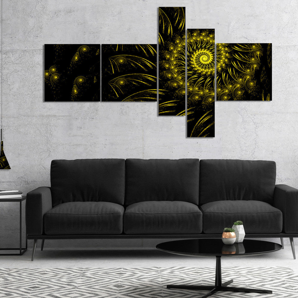 Endless Spiral Snail Yellow, Abstract Canvas art print, 60"x32", 5 panels