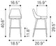Bar Stool Chair Barstool, Steel Metal, Fabric, Gray, Black, Gold, Cafe