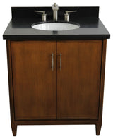 31" Single Sink Vanity, Walnut Finish, Black Galaxy Granite With Oval Sink