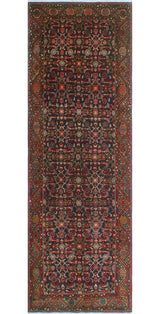 Fine Vintage Distressed Afsoon Navy/Red Runner, 3'10 x 10'10