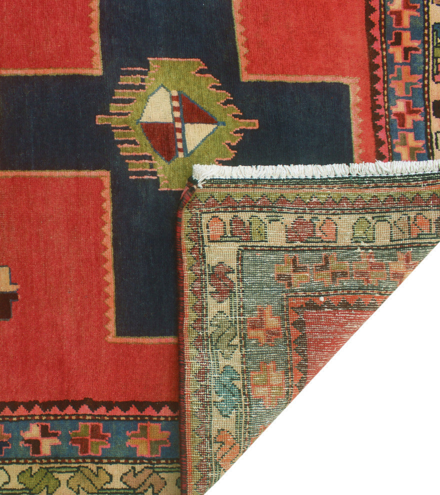 Fine Vintage Distressed Fawad Red/Navy Runner, 3'9x10'4