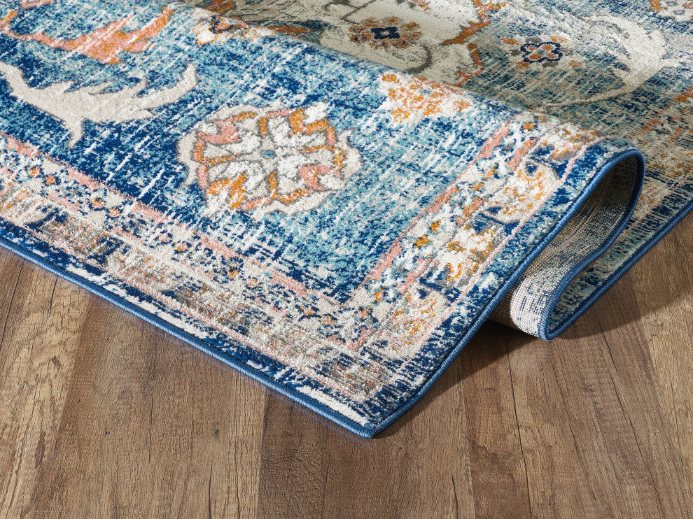 Abani Porto PRT170A Traditional Medallion Blue and Orange Area Rug