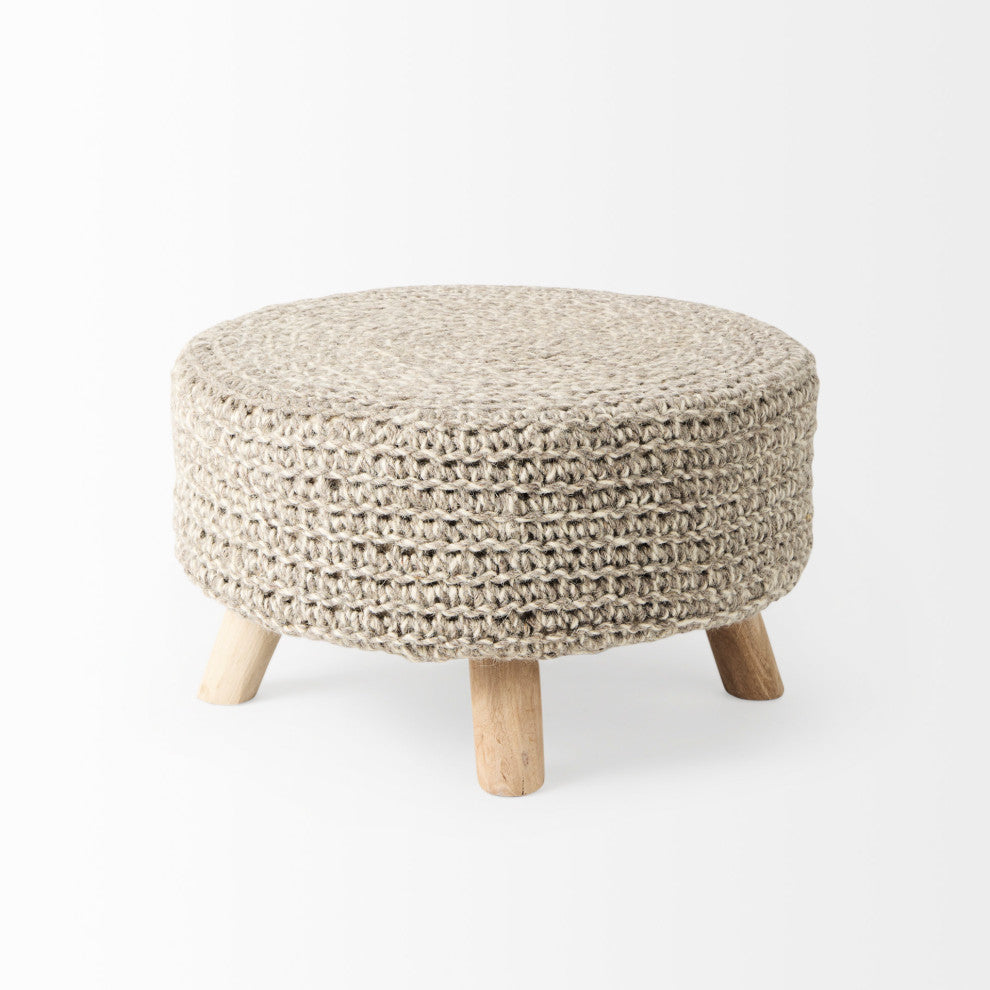 Bina Light Gray 4-Legged Wool Stool