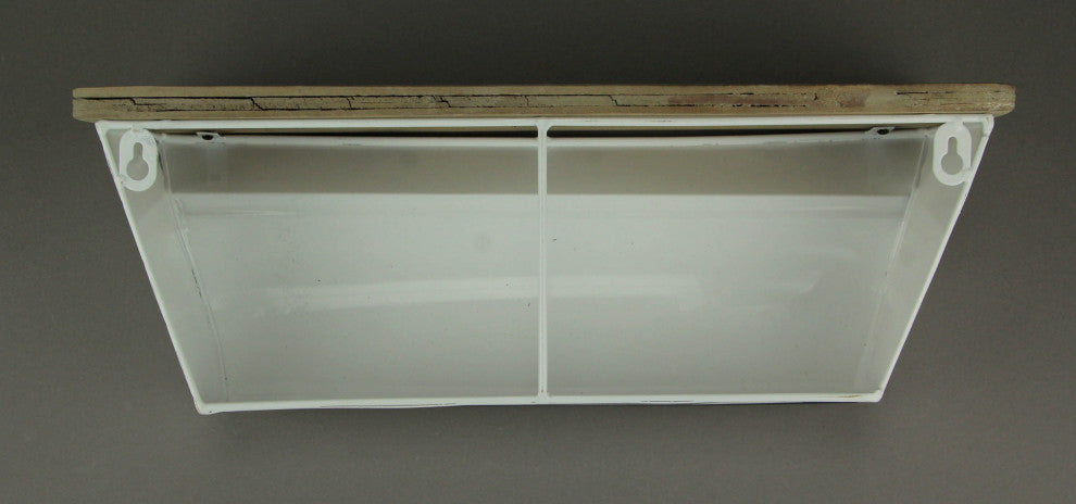 Curved White Metal Wood Topped Wall Mounted Display Shelf