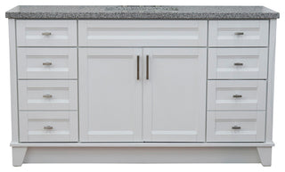61" Single Sink Vanity, White Finish And Gray Granite And Rectangle Sink