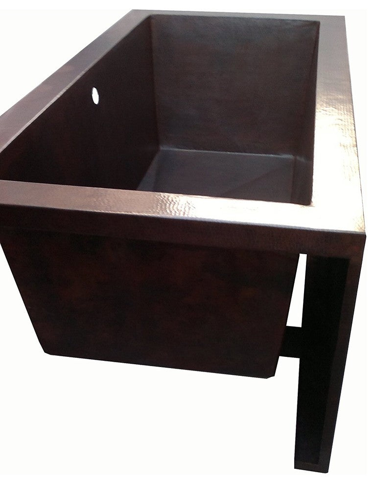 Mexican Copper Bathtub Rectangular Apron Hand-Hammered Soaking Tub, 60"