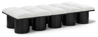 Pavilion Boucle Fabric Upholstered 10-Piece Modular Bench, Cream, Black Finish