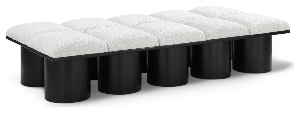 Pavilion Boucle Fabric Upholstered 10-Piece Modular Bench, Cream, Black Finish