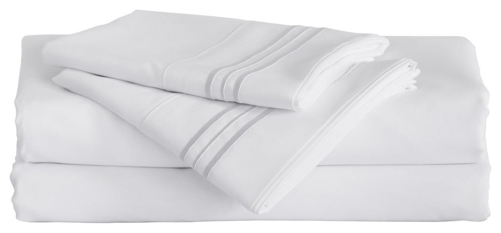 Furinno Angeland Vienne 4-Piece Microfiber Bed Sheet Set, Queen, White