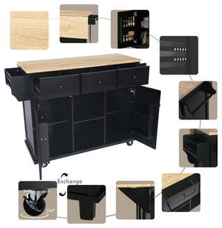 Gewnee Kitchen Cart With Rubber Wood Drop-Leaf Countertop