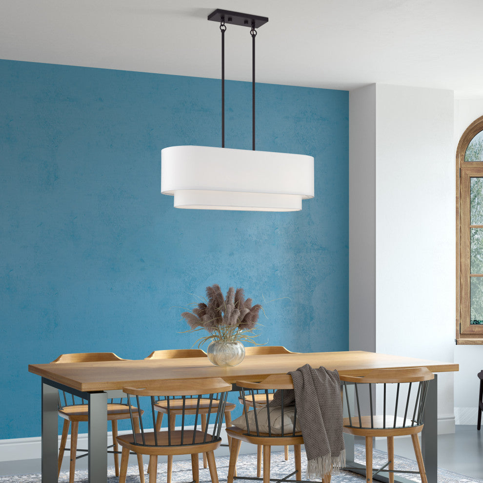 Manorwood 3-Light Bronze Medium Linear Chandelier with Hand Crafted Shades