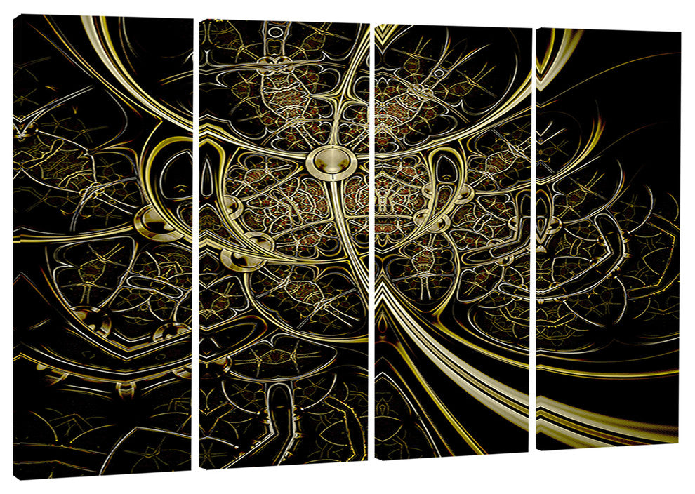 "Gold Metallic Fabric Pattern" Digital Canvas Print, 4 Panels, 48"x28"