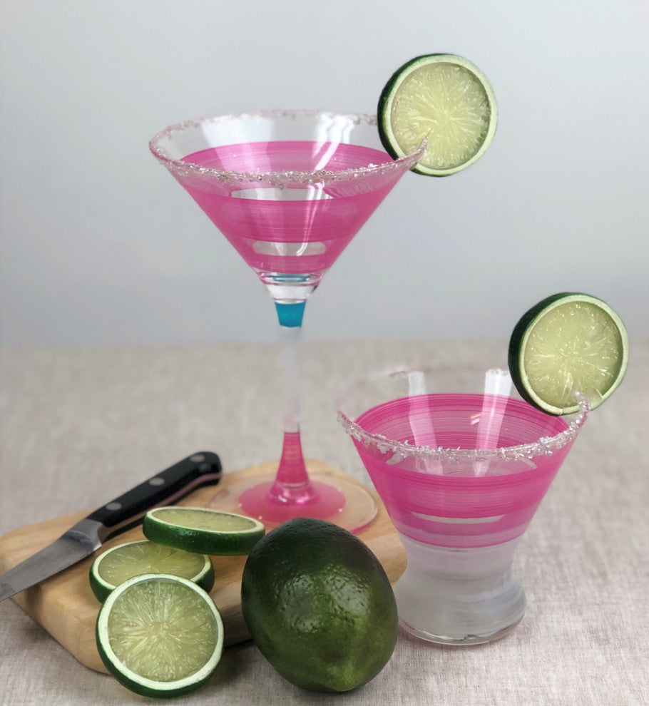 Retro Stripe Pink Martini Glasses, Set of 2