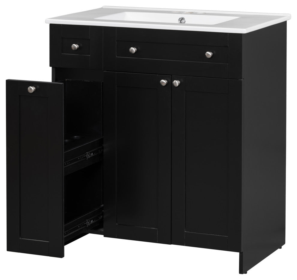 TATEUS 30" Bathroom Vanity with Ceramic Basin Resin Sink, black