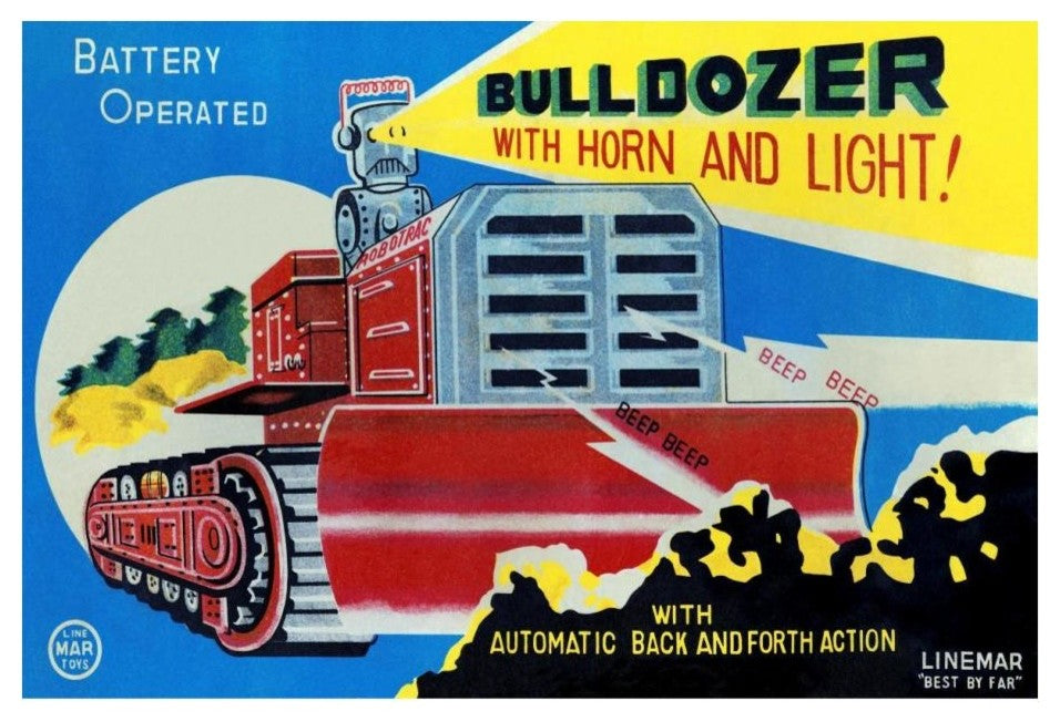 "Battery Operated Bulldozer with Horn and Light" Print by Retrotrans, 24"x17"