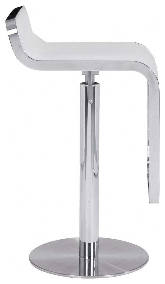 Modern White Faux Leather and Chrome Adjustable Pedestal Barstool
