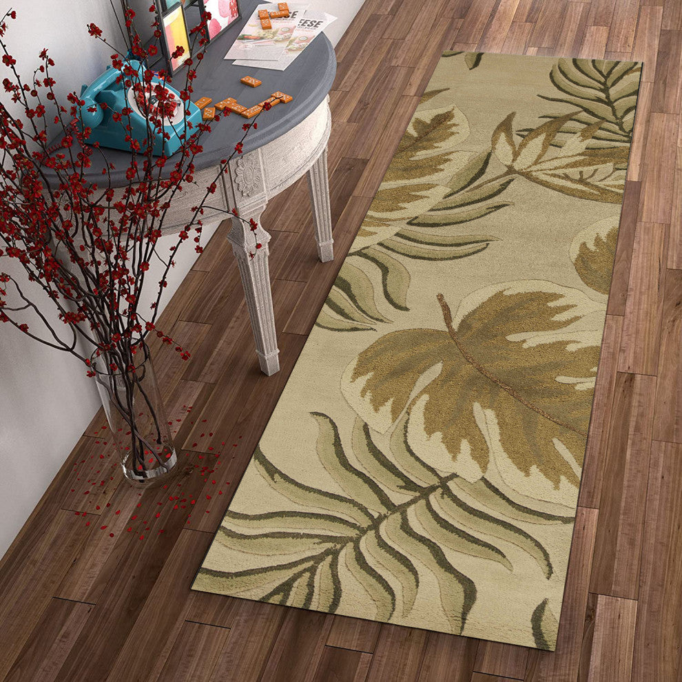 HomeRoots 2' x 8' Sand Leaves Wool Runner Rug