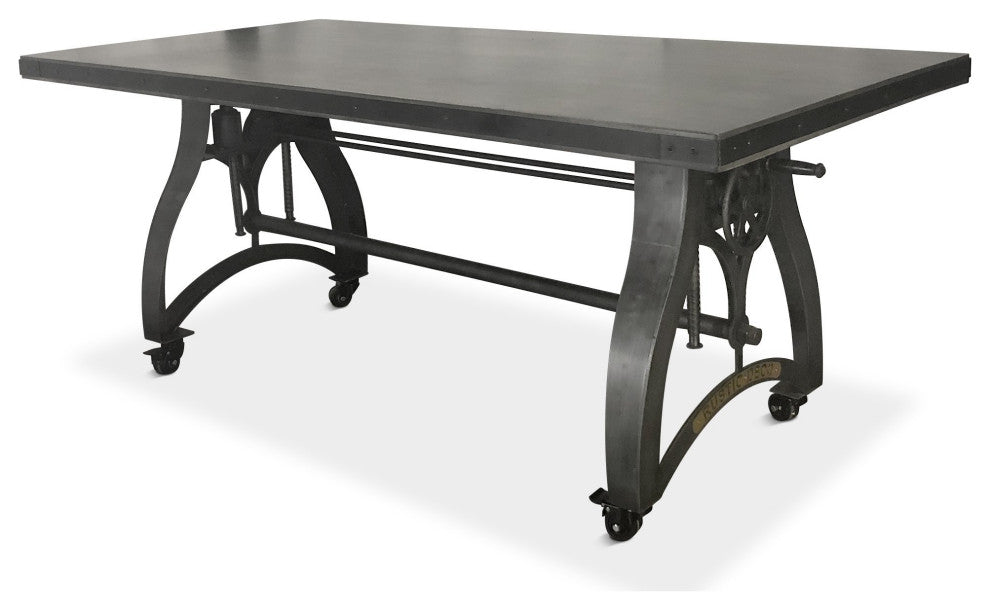 Crescent Industrial Dining Table - Adjustable Height - Casters - Gray Top