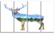 Deer Double Exposure Illustration, Large Animal Canvas Print, 48"x28", 4 Panels