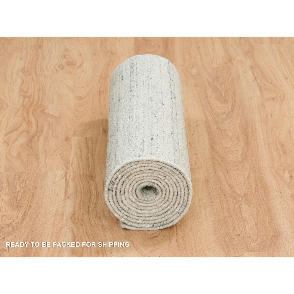 Beige Variegated Textured Modern Design Hand Loomed Wool Runner Rug, 2'5"x12'0"