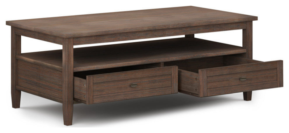 Warm Shaker SOLID WOOD Coffee Table, Farmhouse Brown
