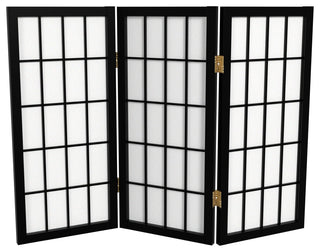 2' Tall Desktop Window Pane Shoji Screen, Black, 3 Panels