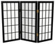 2' Tall Desktop Window Pane Shoji Screen, Black, 3 Panels