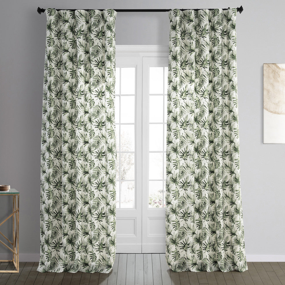 Artemis Printed Cotton Curtain Single Panel, Artemis Olive Green, 50wx108l