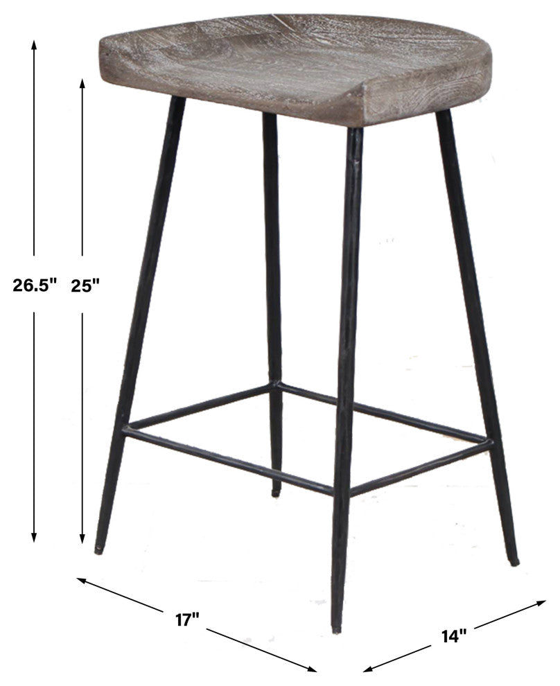 Uttermost Cordova Carved Wood Counter stool
